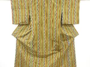 リサイクル　未使用品　縞に抽象模様織り出し手織り節紬着物